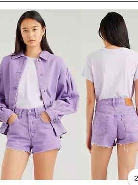 LEVI STRAUSS 501 Purple High-Waist Distressed Denim Shorts